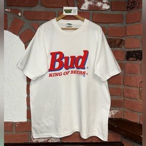 Vintage 1993 Tour Champ Anheuser Busch Bud King Of Beers White Graphic T-Shirt